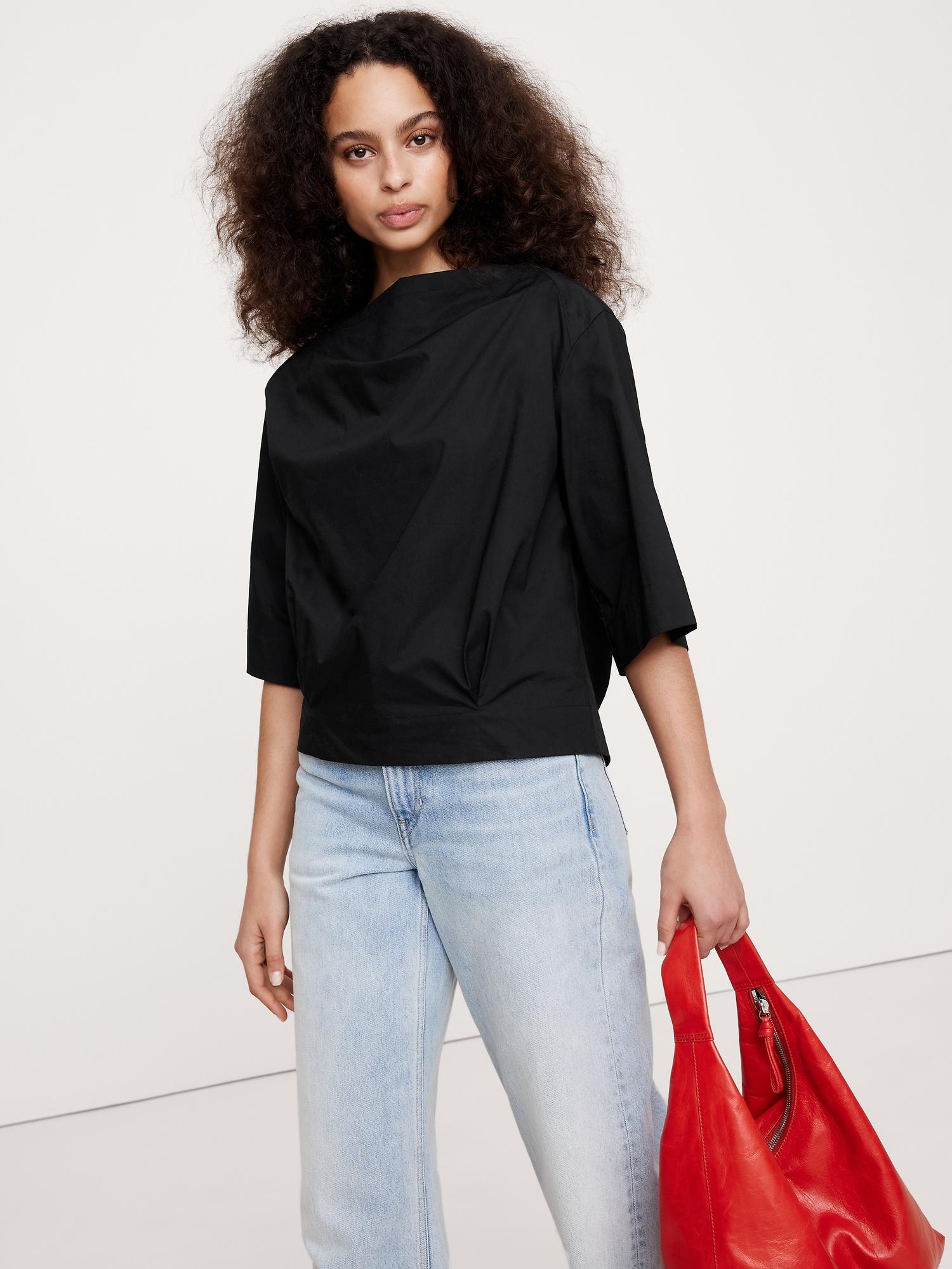 oversized cotton poplin boat-neck top