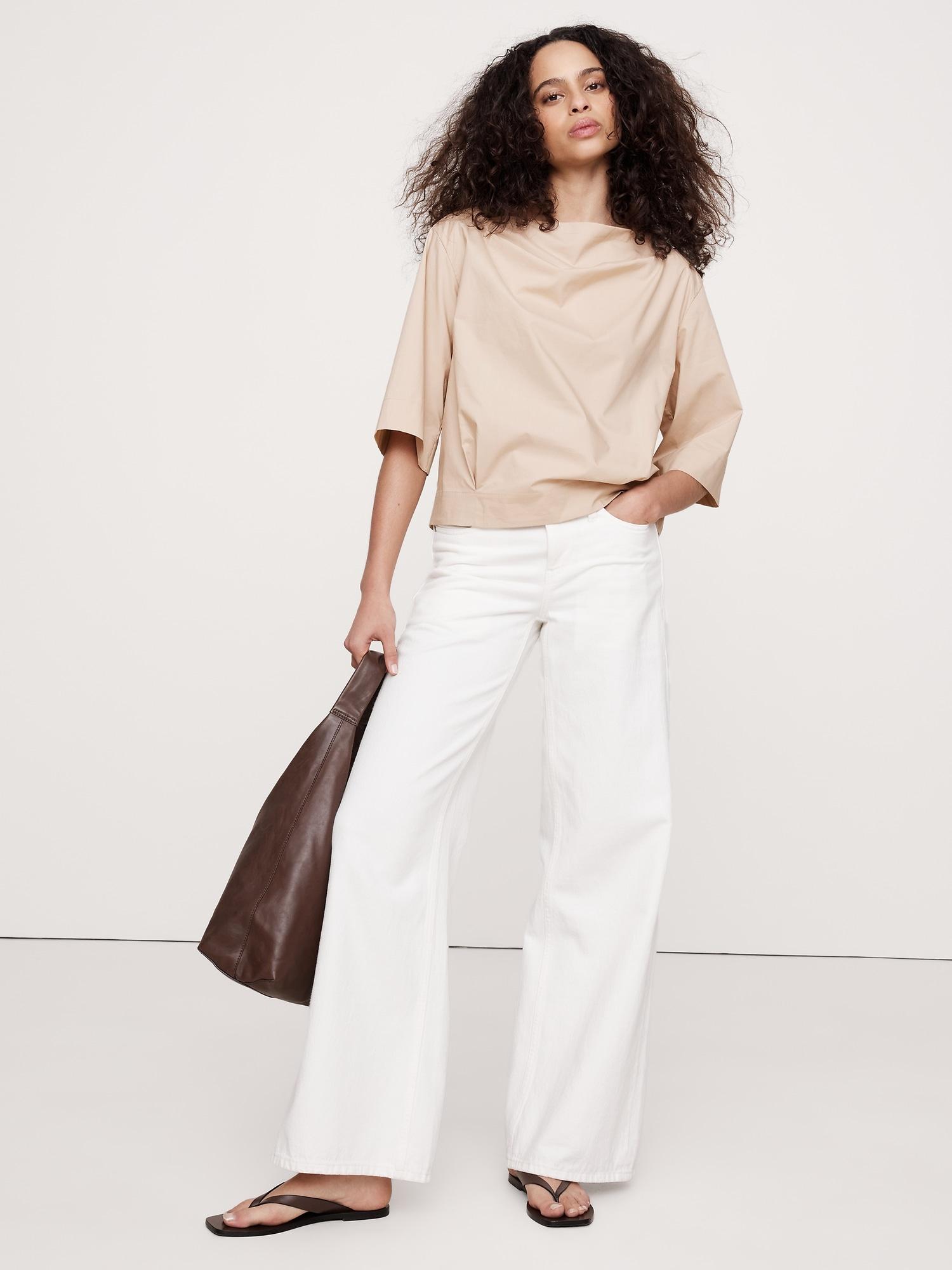oversized cotton poplin boat-neck top