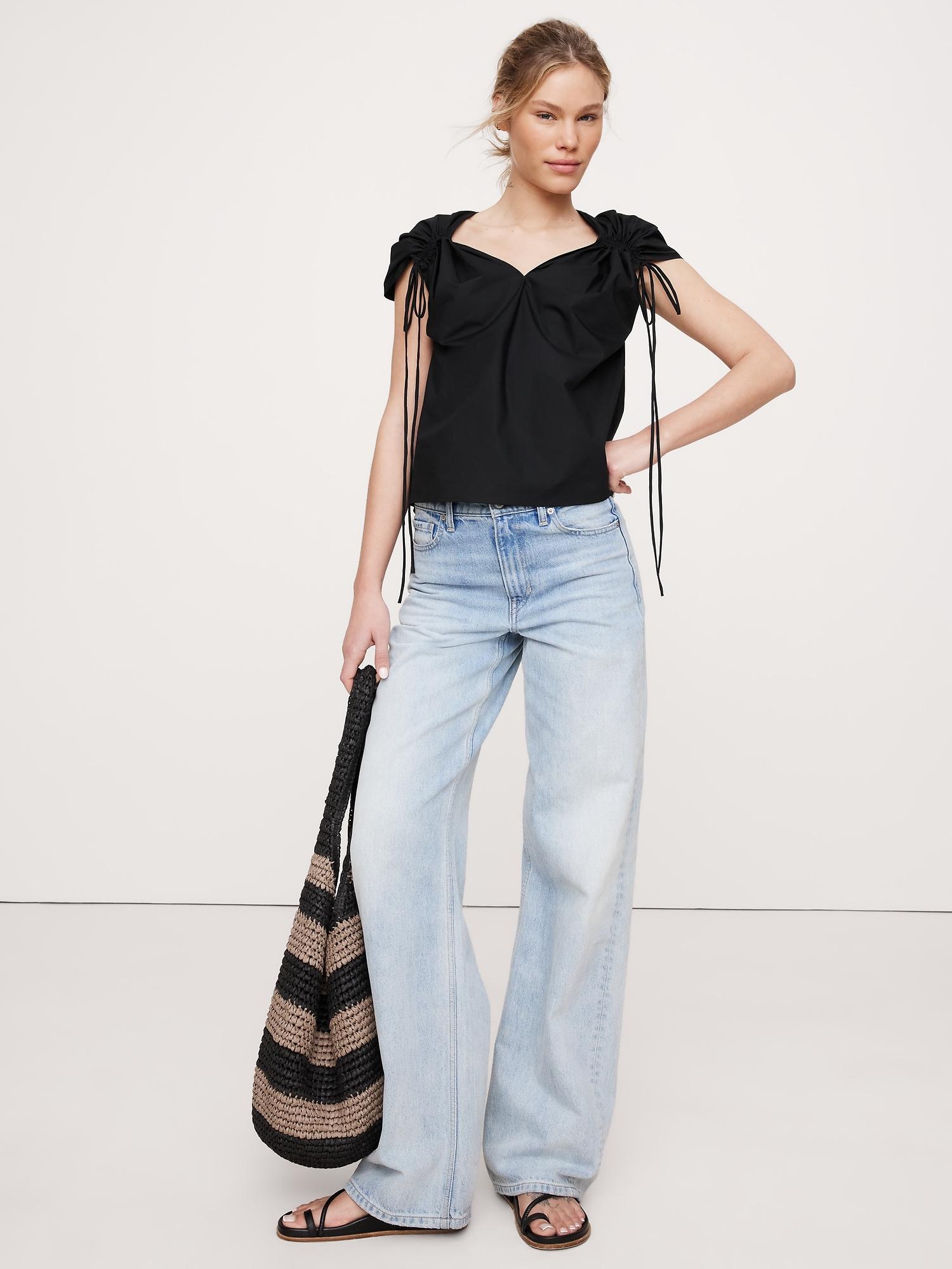 oversized cotton poplin drawstring top
