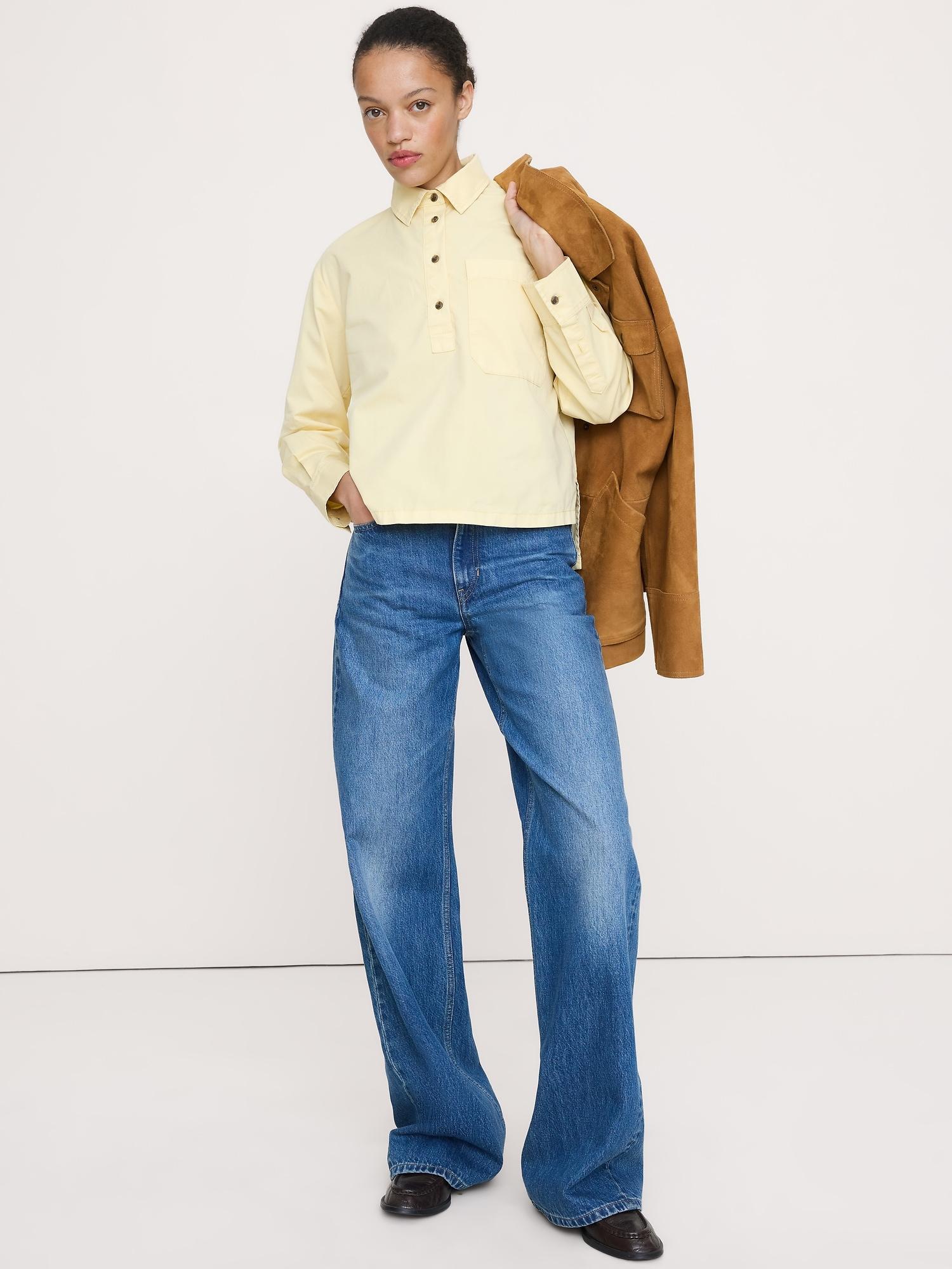 oversized cotton twill popover shirt
