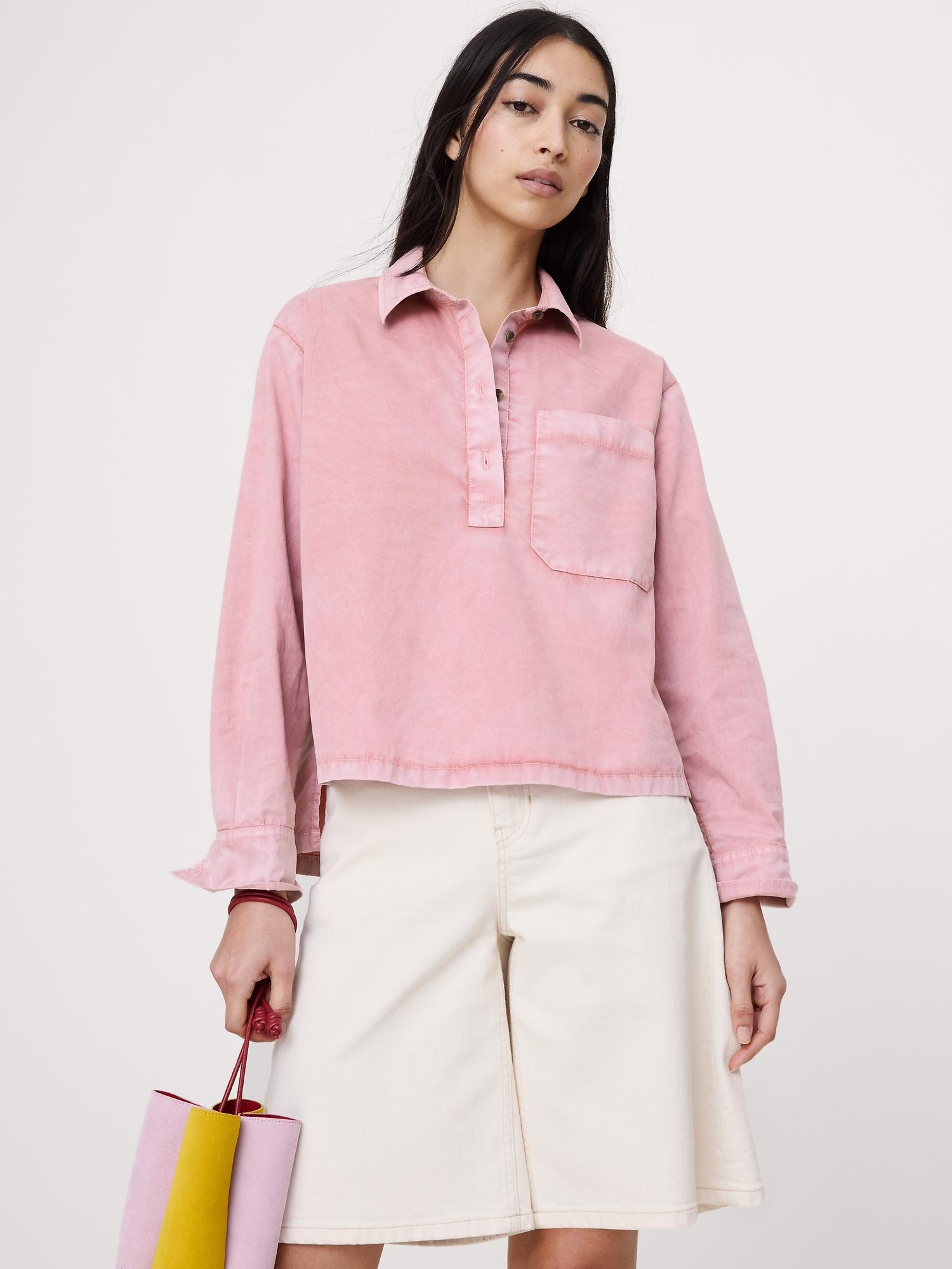 oversized cotton twill popover shirt