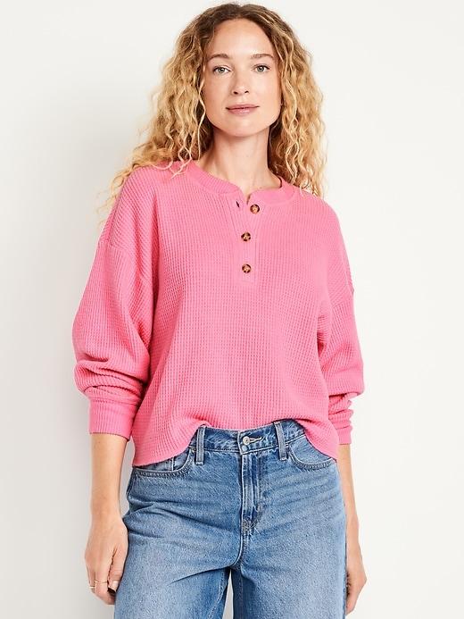 oversized cozy waffle henley top