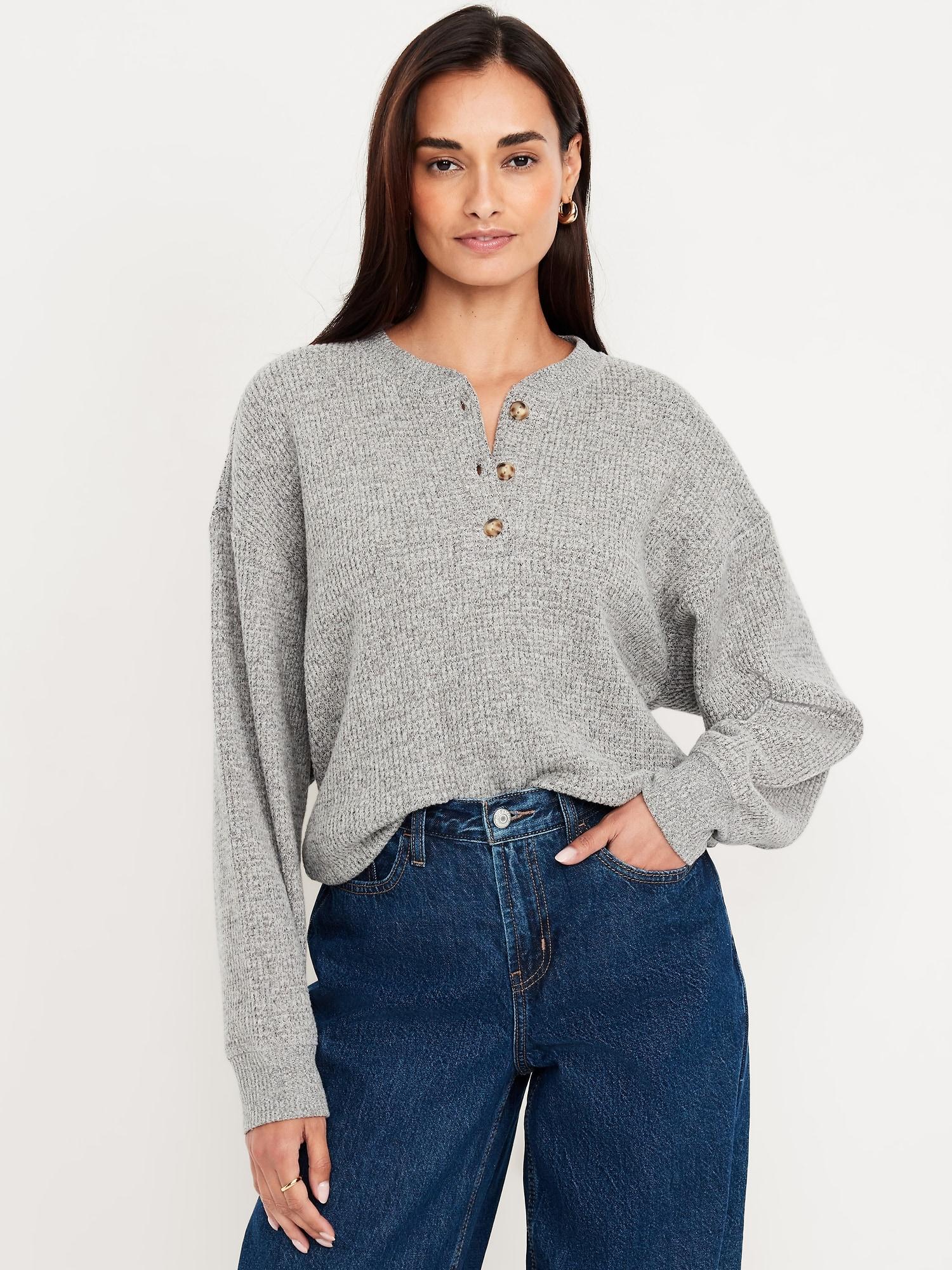 oversized cozy waffle henley top