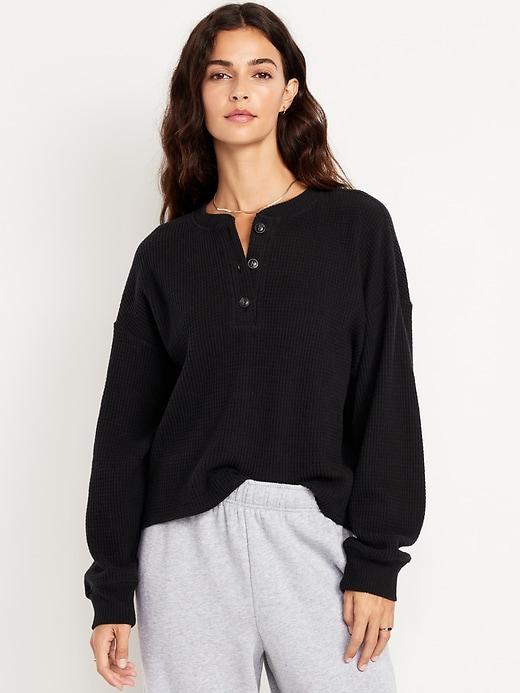 oversized cozy waffle henley top