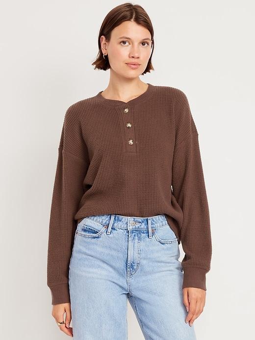 oversized cozy waffle henley top