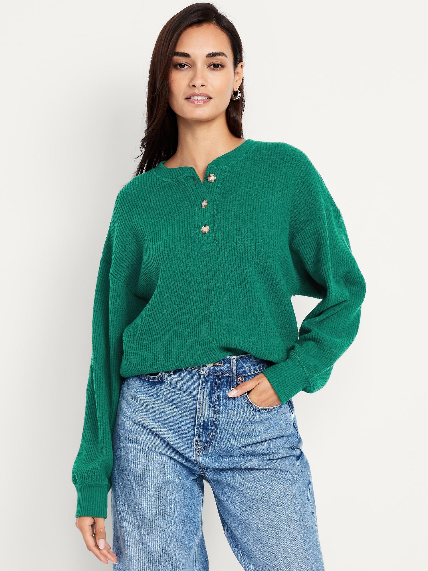 oversized cozy waffle henley top