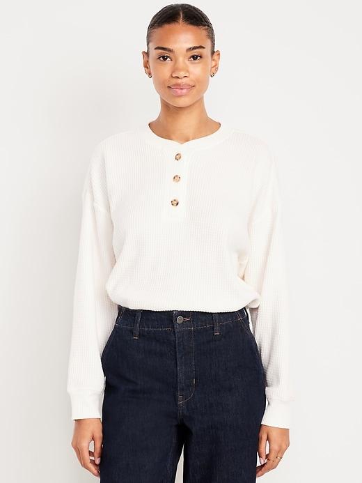 oversized cozy waffle henley top