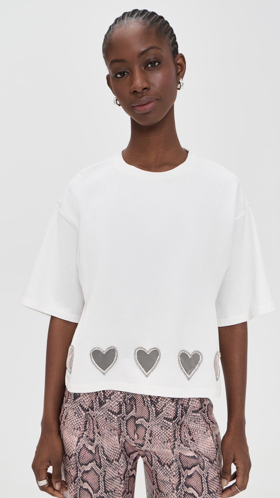 oversized cropped crystal heart tee