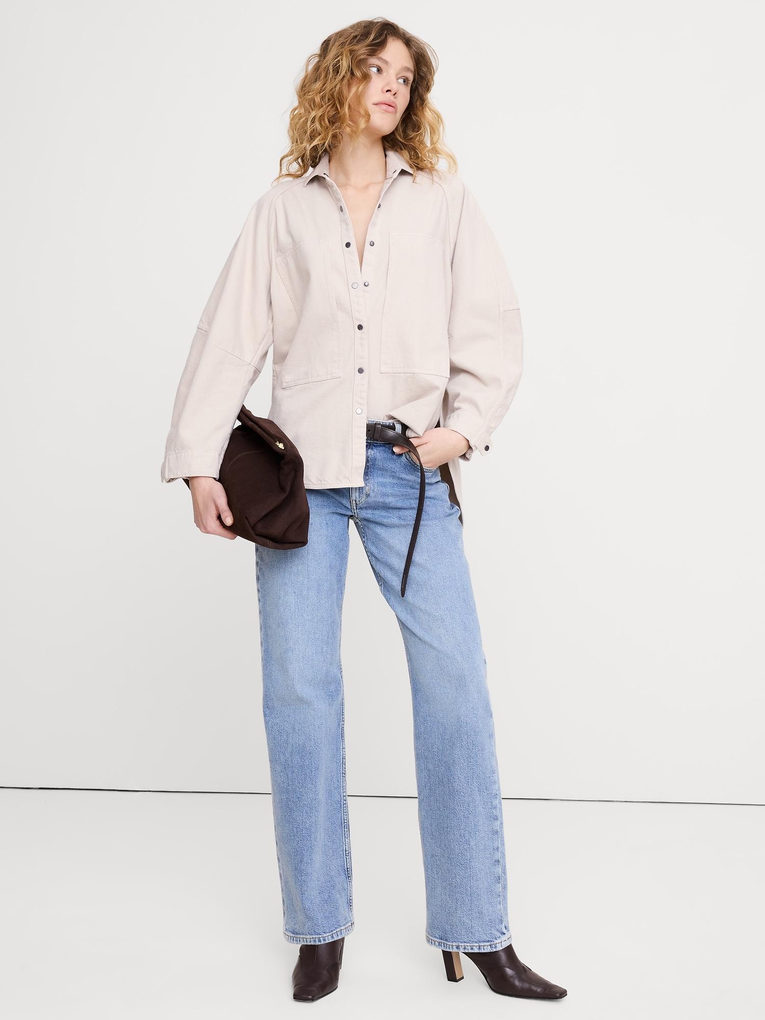oversized denim utility pocket shirt