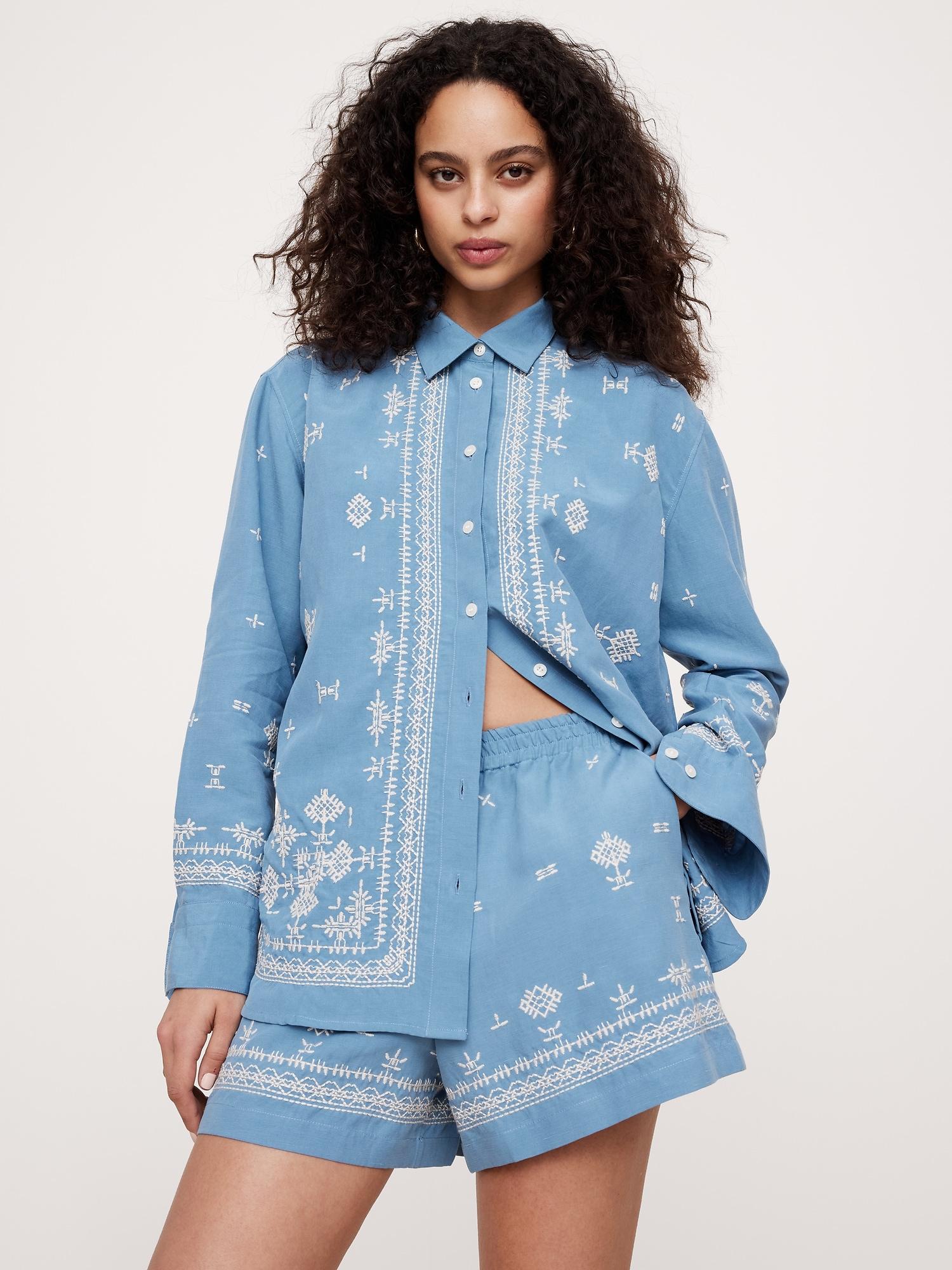 oversized embroidered tencel™-linen shirt