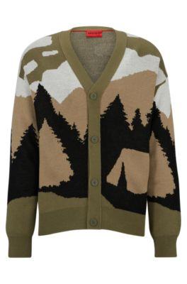 oversized-fit cardigan with camping-inspired artwork- light green men's cardigans