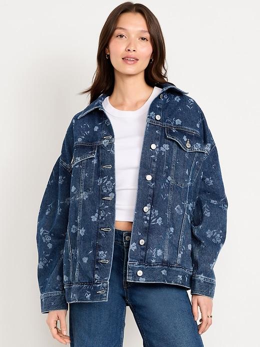 oversized floral print jean trucker jacket