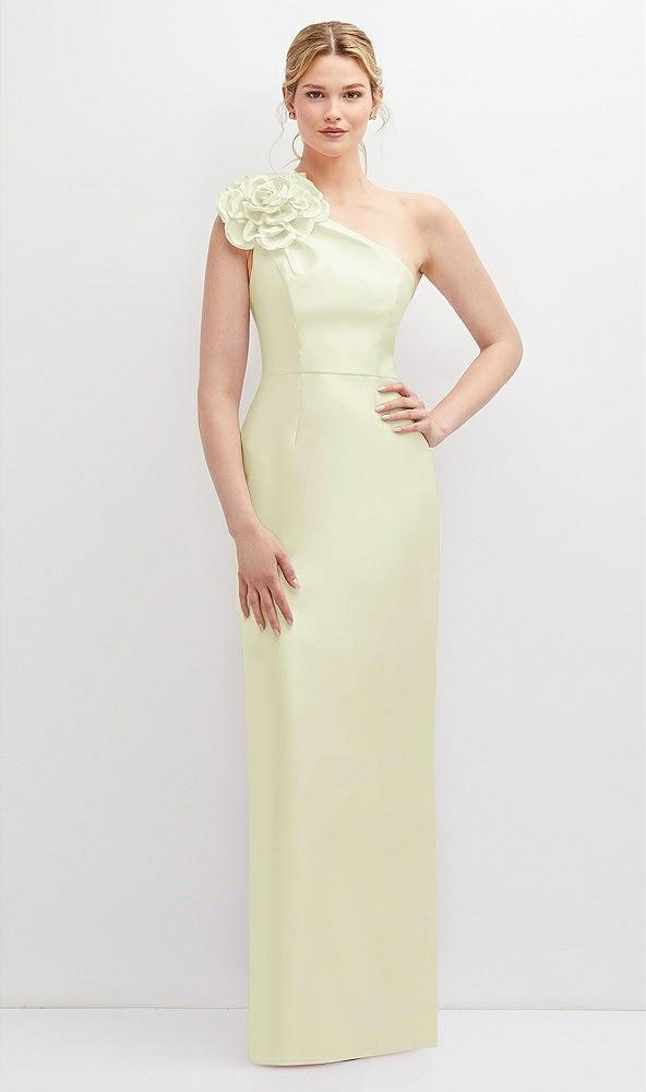 oversized flower one-shoulder satin column dress