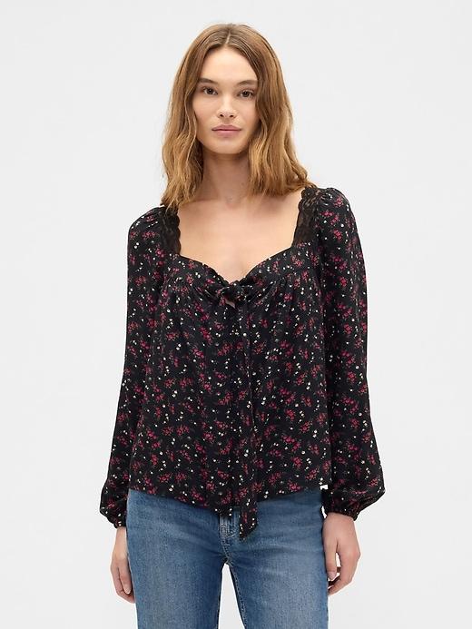oversized lace-trim top