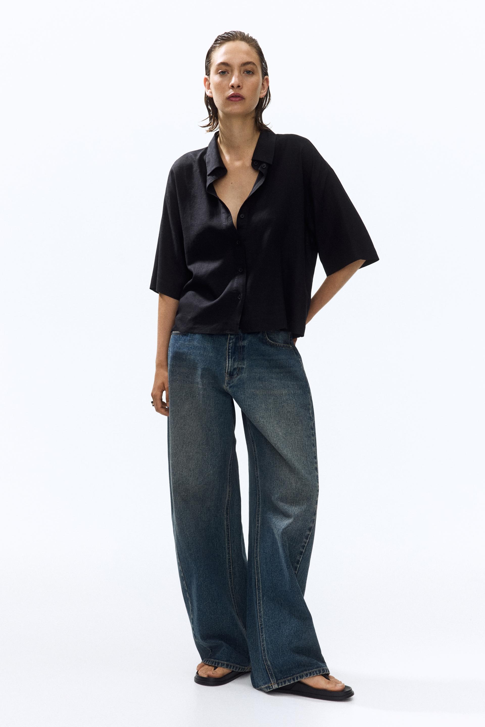 oversized linen-blend shirt