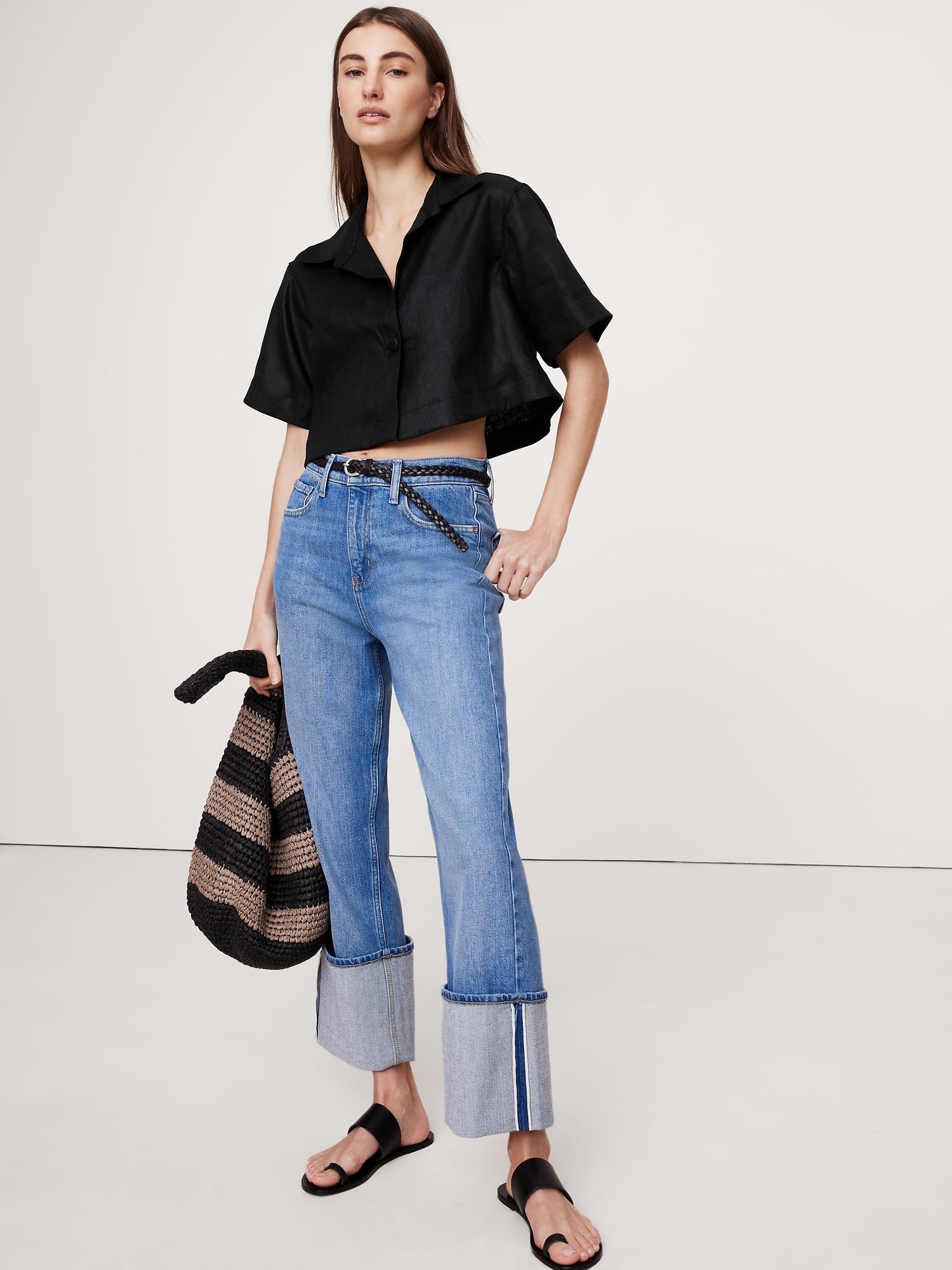 oversized linen cropped resort shirt