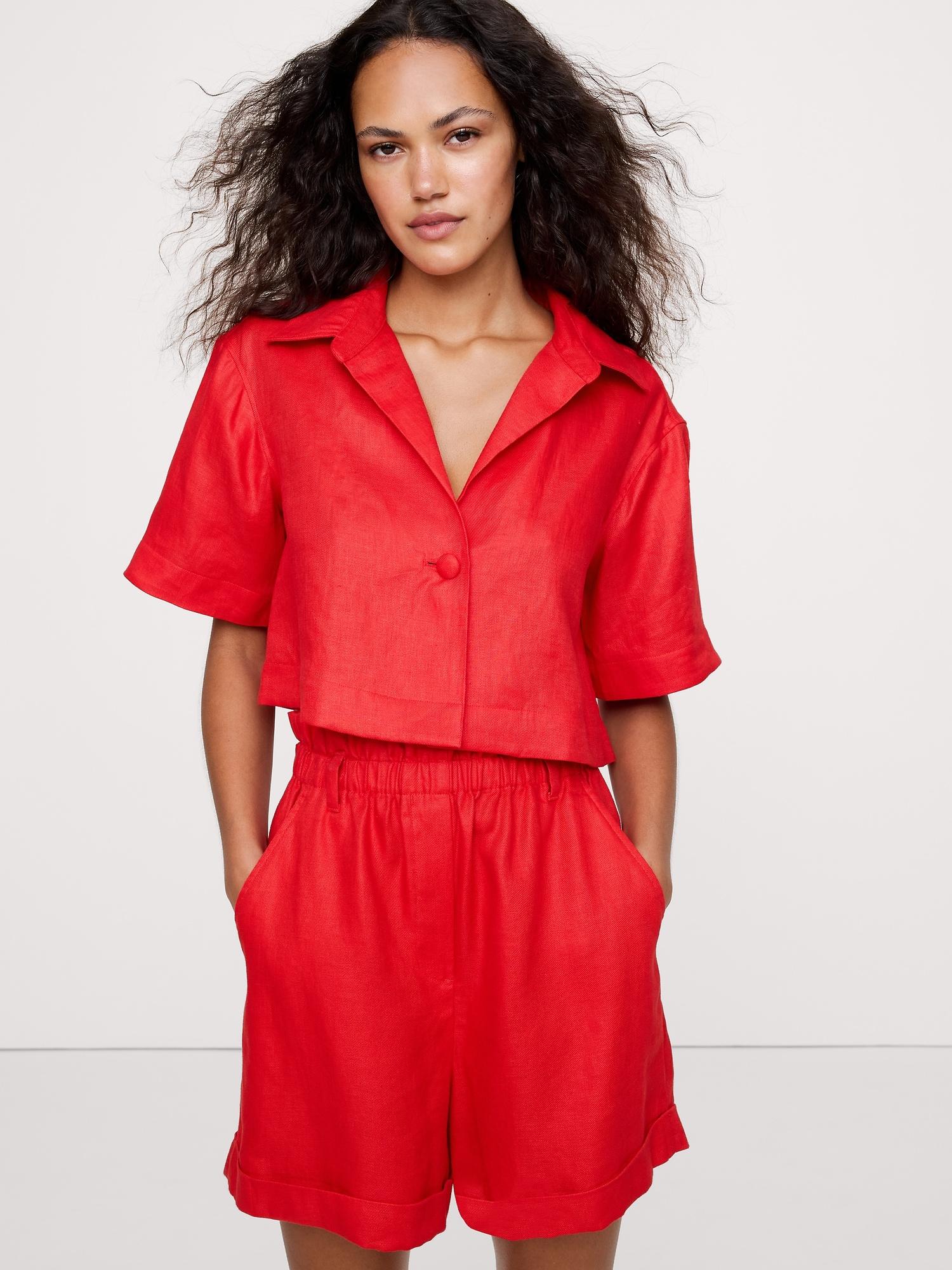 oversized linen cropped resort shirt