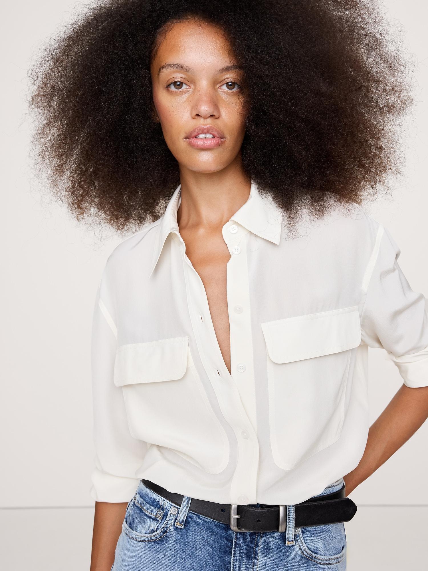 oversized matte silk utility shirt