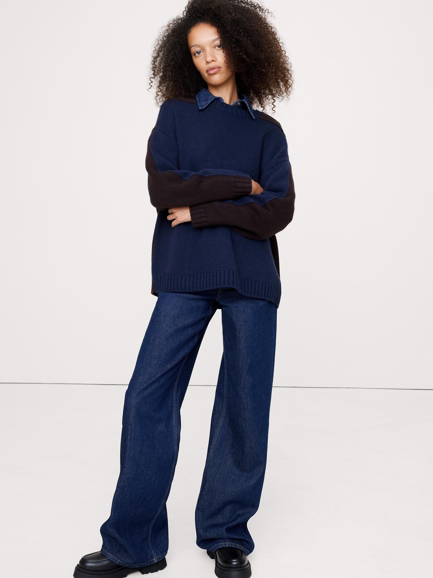 oversized merino-cotton crew-neck sweater