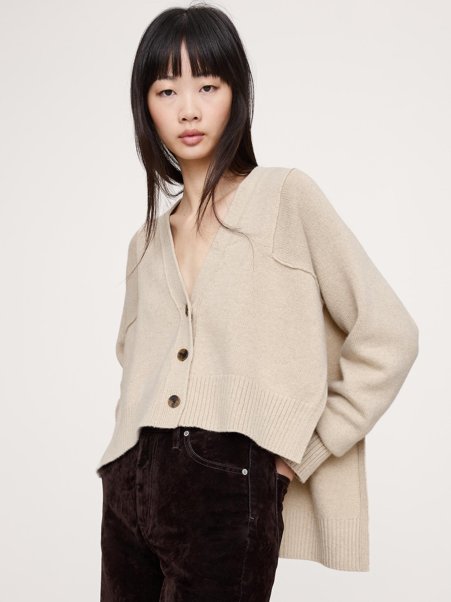 oversized merino-cotton high-low cardigan