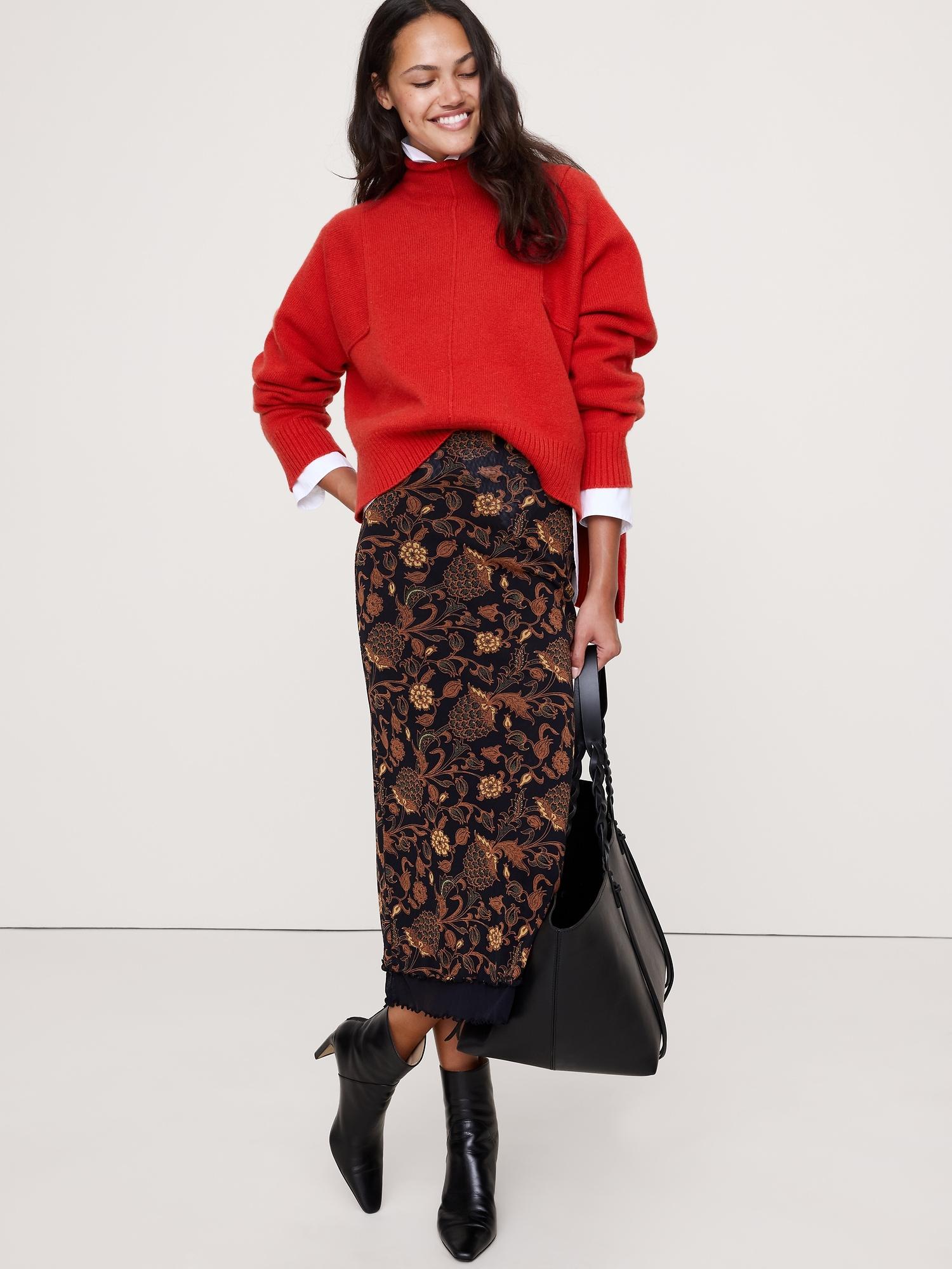 oversized merino-cotton high-low funnel-neck sweater