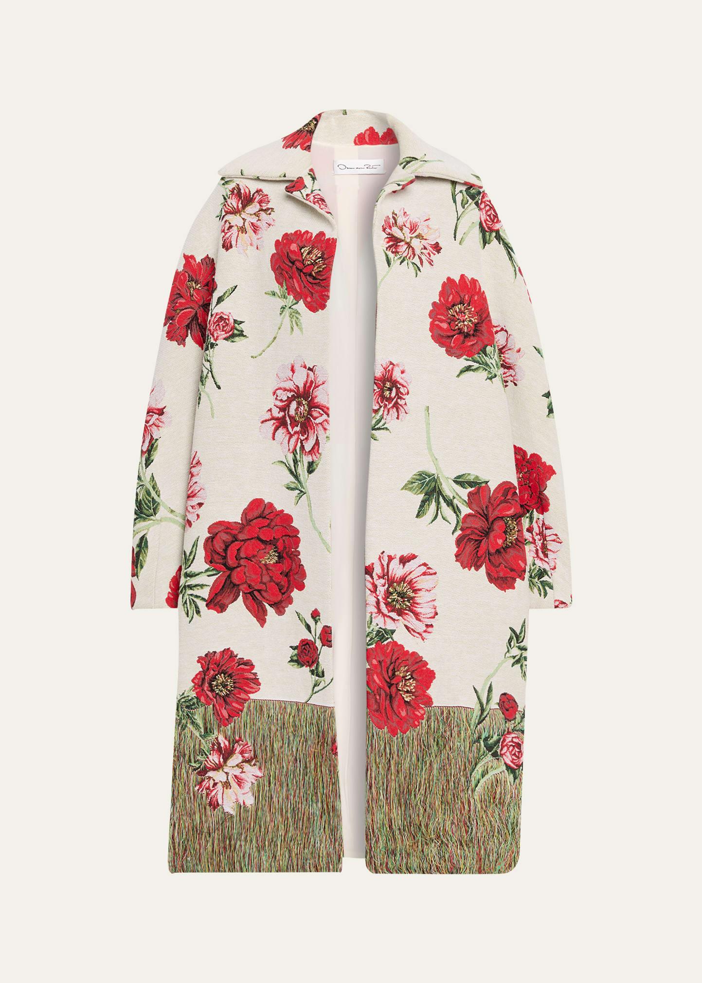 oversized peony jacquard coat