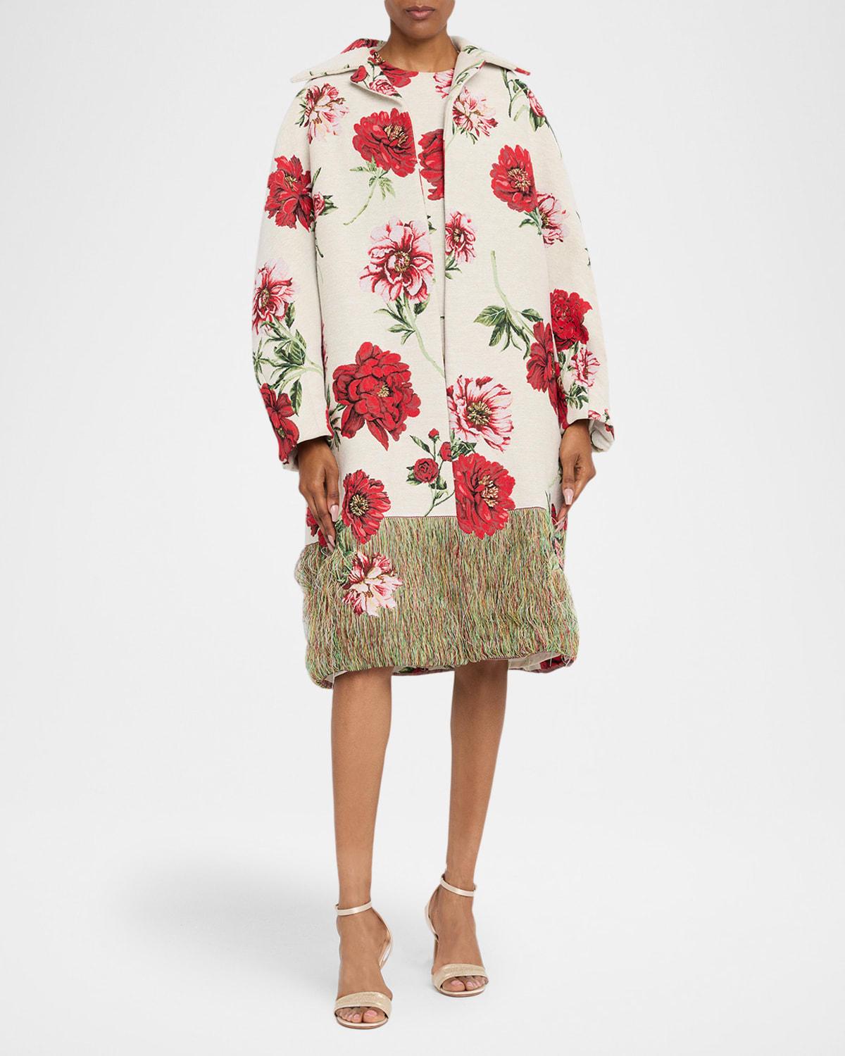 oversized peony jacquard coat
