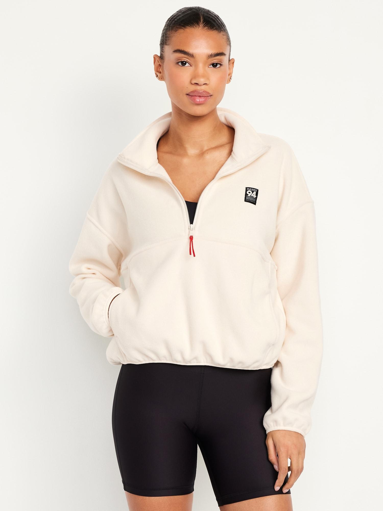 oversized performance microfleece cropped half zip