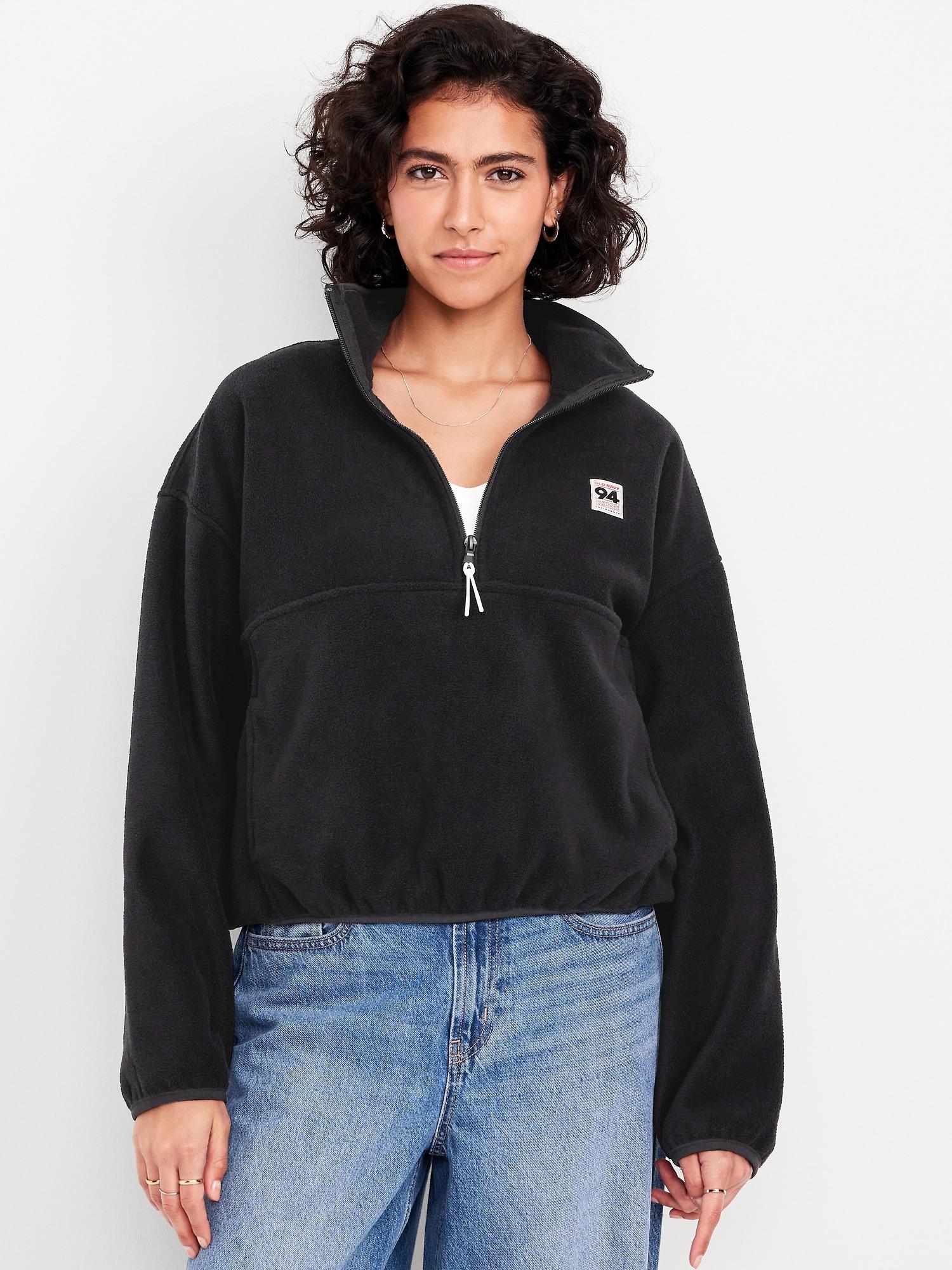 oversized performance microfleece cropped half zip