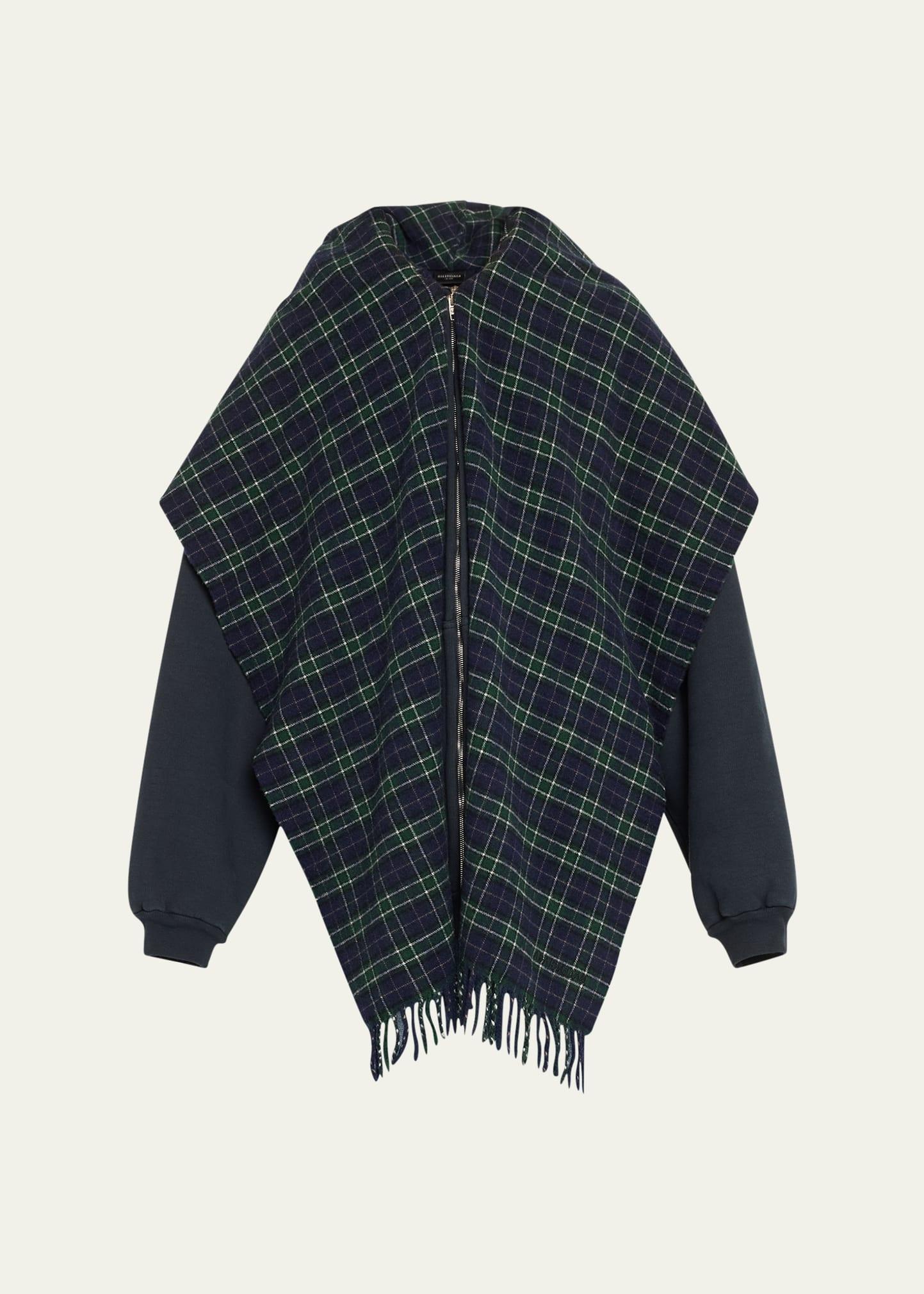 oversized plaid scarf zip up hoodie