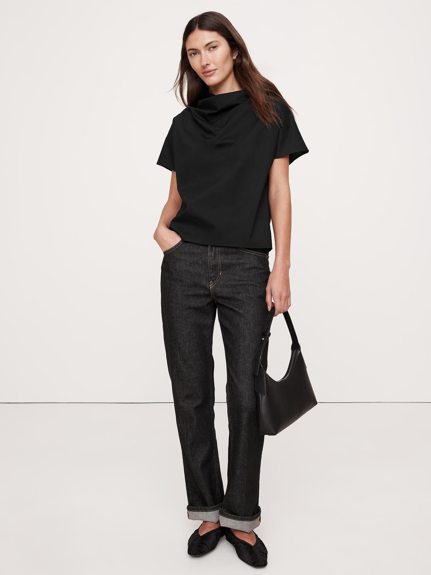 oversized poplin funnel-neck top