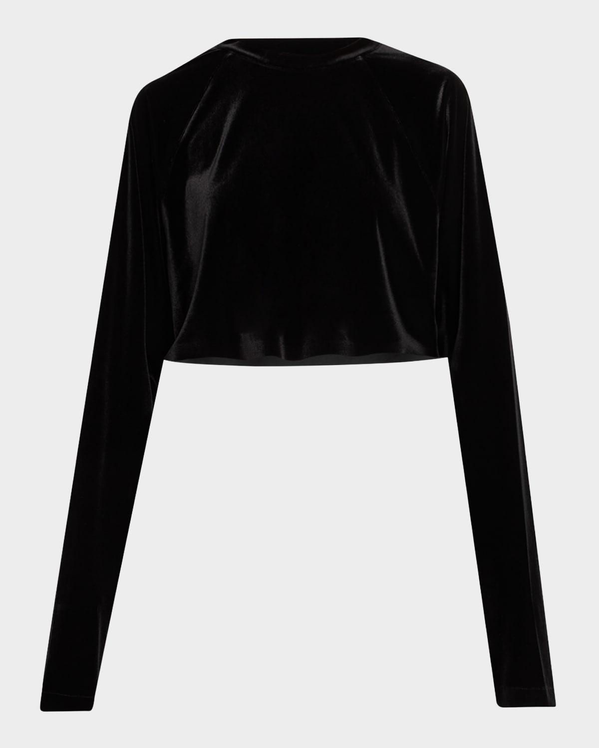 oversized raglan-sleeve velvet crop top