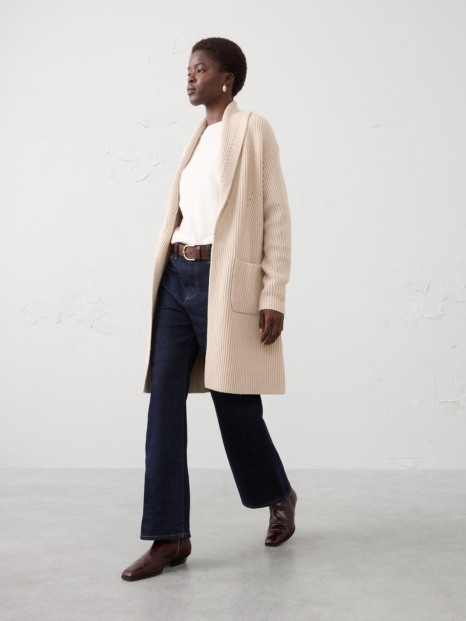 oversized ribbed shawl-neck sweater coat