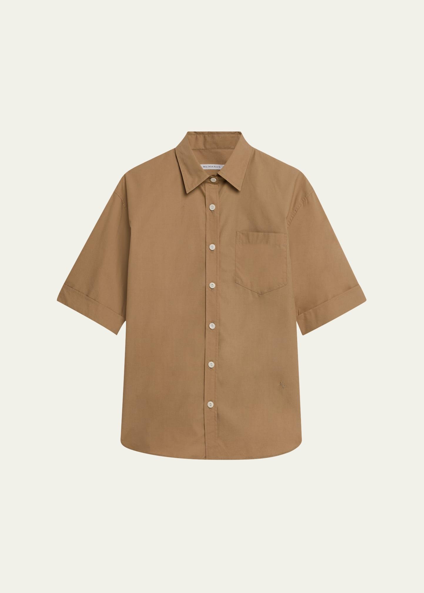 oversized short-sleeve cotton twill shirt