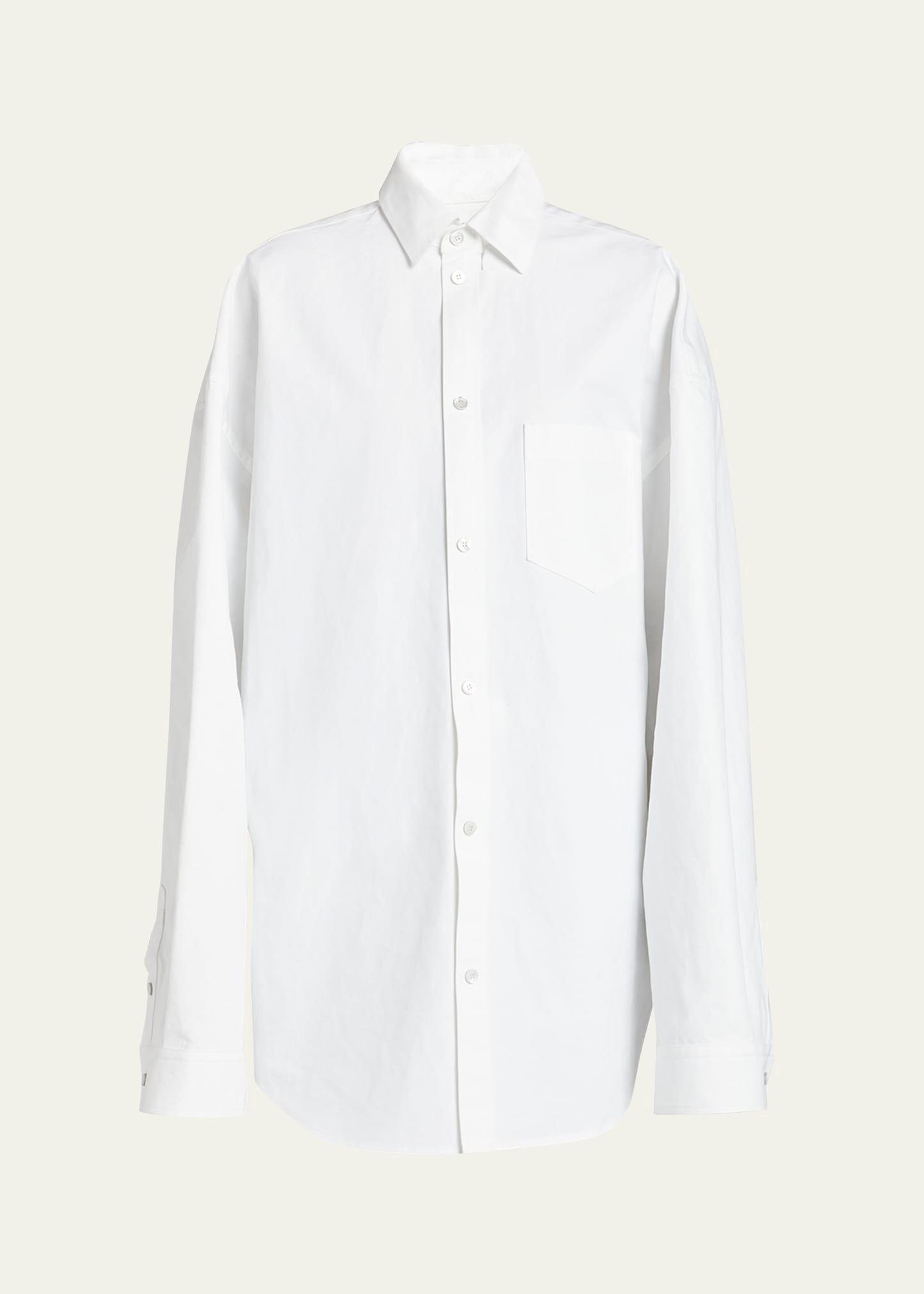 oversized snap-button poplin top
