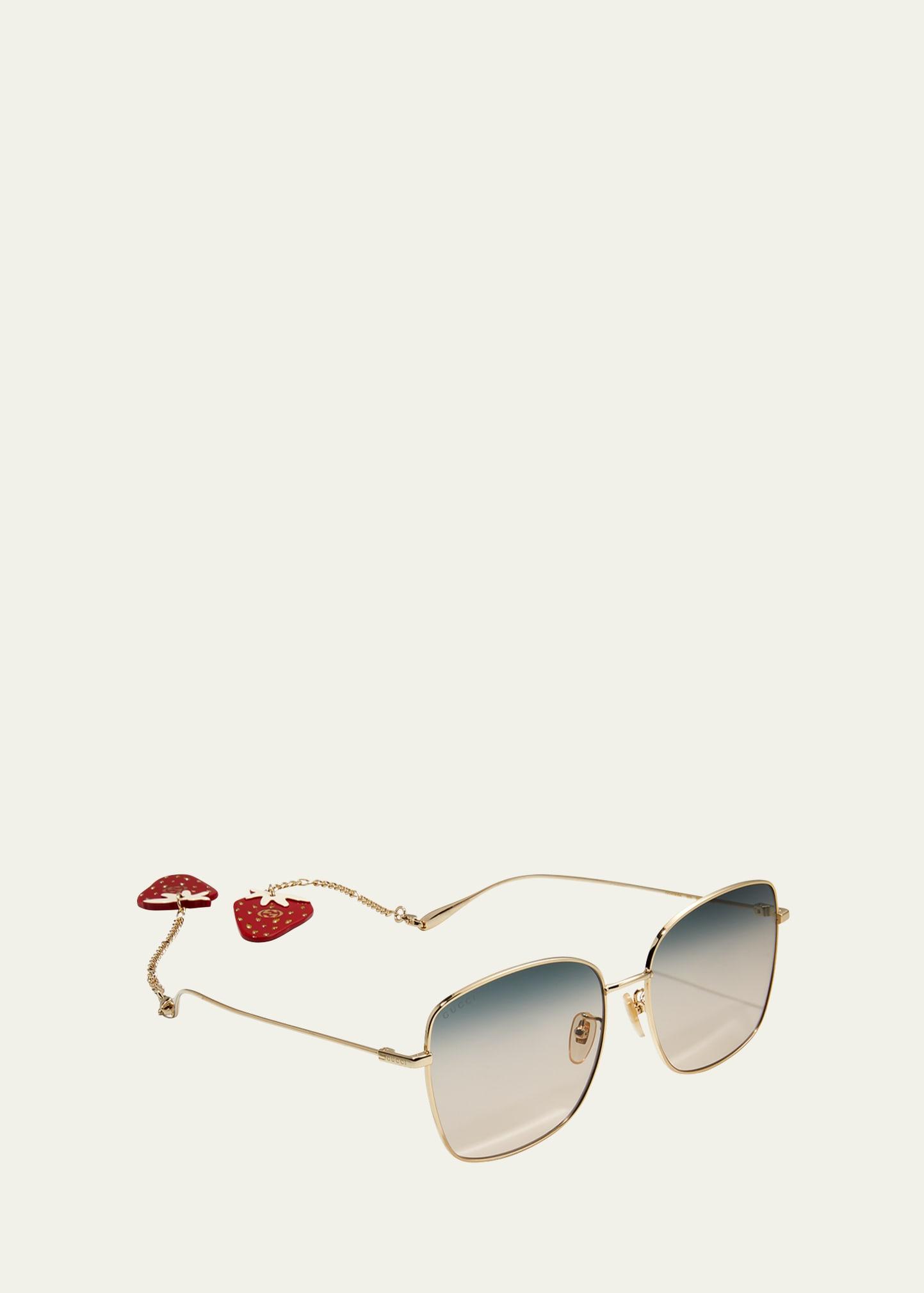 oversized square metal sunglasses w/ strawberry drops
