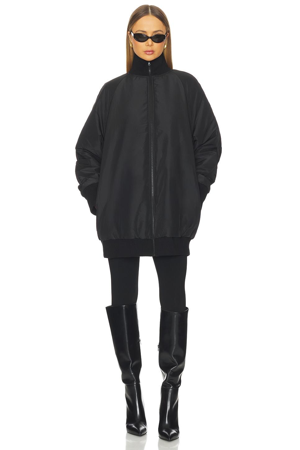 oversized turtleneck bomber jacket above the knee