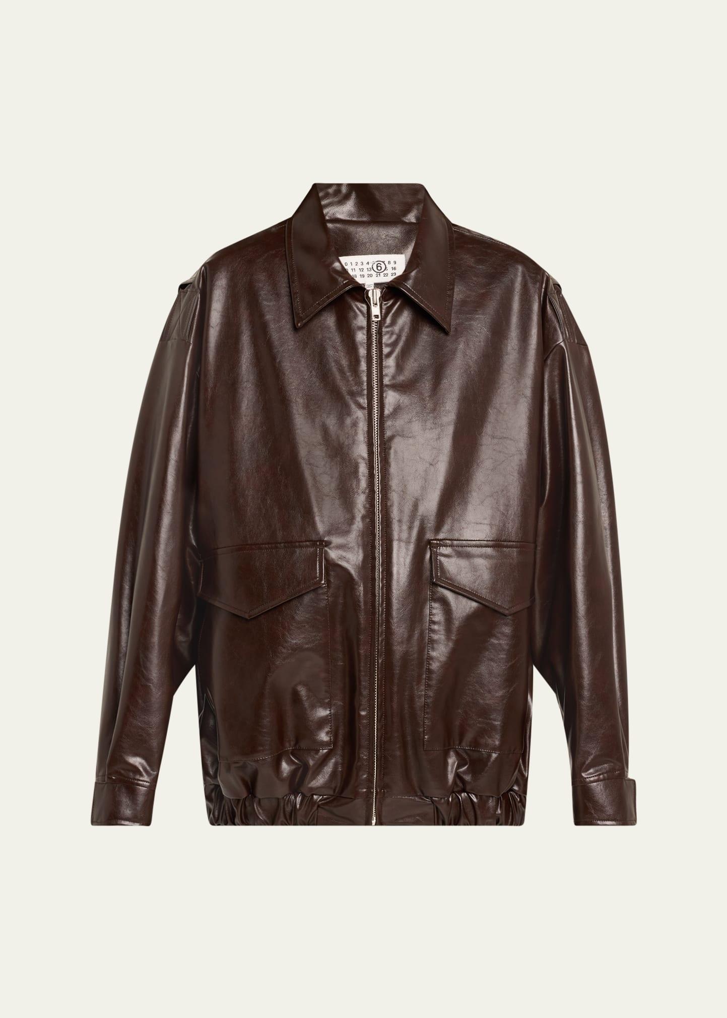 oversized vegan leather sports jacket