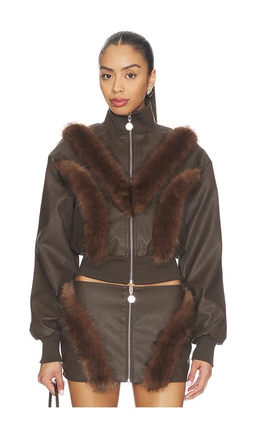 ow collection bela faux fur jacket in brown.
