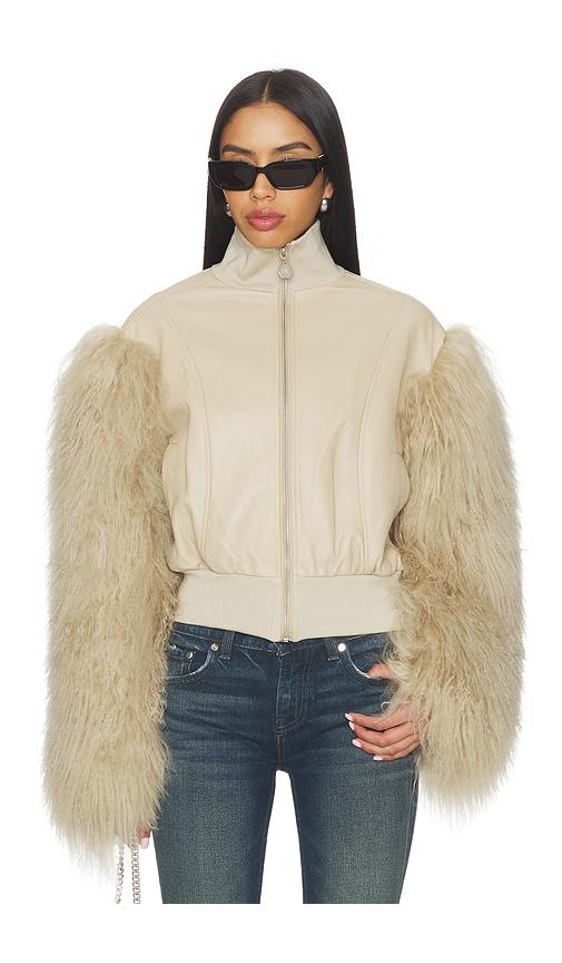 ow collection bex fur jacket in tan.