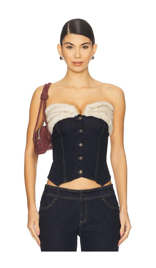 ow collection desi corset top in blue.