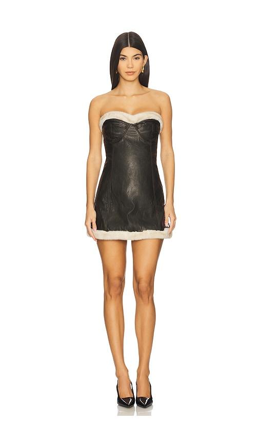 ow collection kendra mini dress with faux fur trim in black.