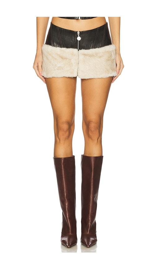 ow collection kendra skirt with faux fur trim in black.