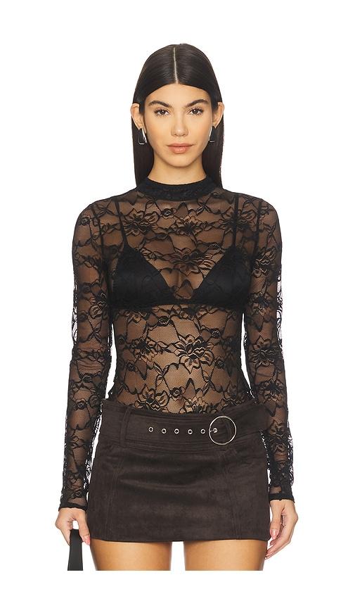 ow collection lydia lace bodysuit in black.