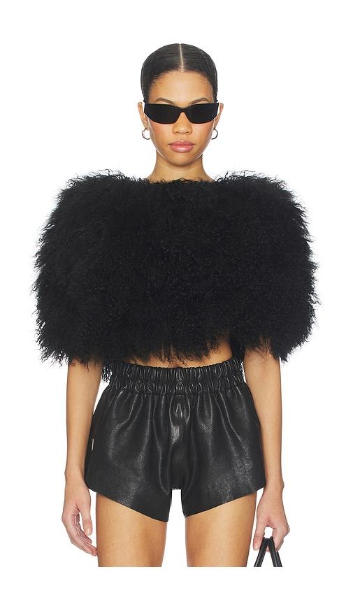 ow collection nia fur top in black.
