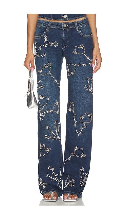 ow collection nova embellished denim jean in blue.