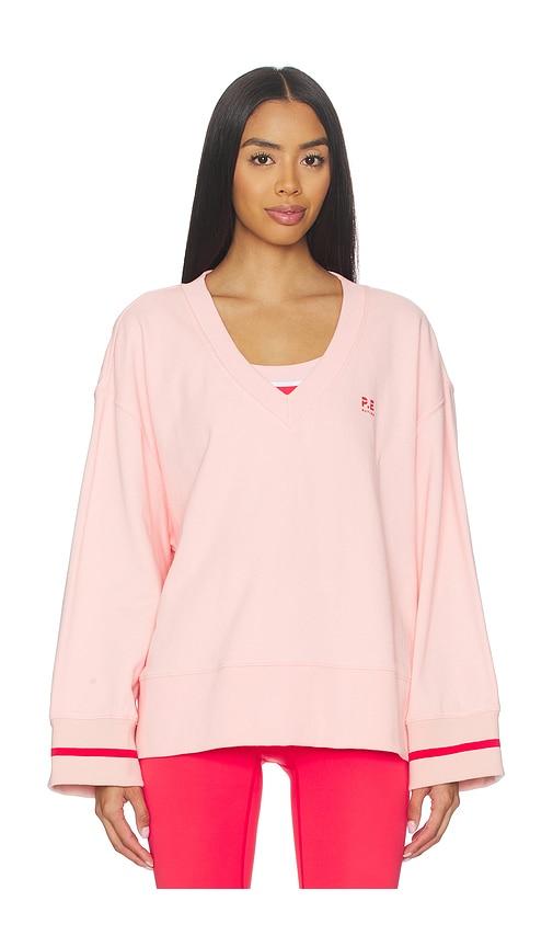 p.e nation courtside v neck sweater in pink.