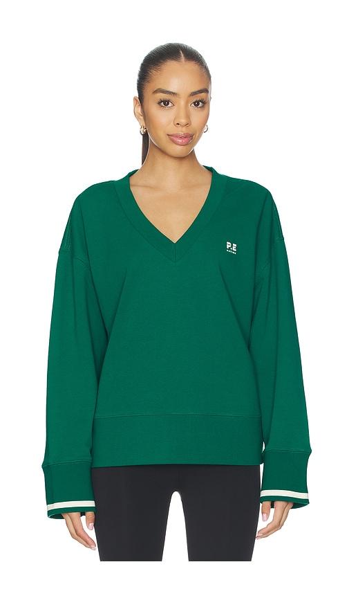 p.e nation courtside v-neck sweatshirt in green.