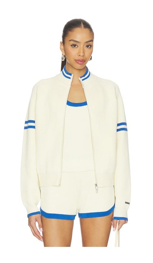 p.e nation odyssey knit cardigan in white,blue.