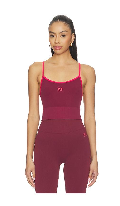 p.e nation release seamless tank top in burgundy.